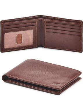 Real Leather Mens Bifold Wallet RFID Blocking Slim Minimalist Pocket Thin BROWN
